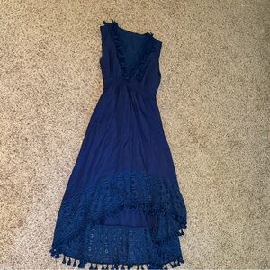 Cupshe Asymmetrical Navy Dress with Lace Detail